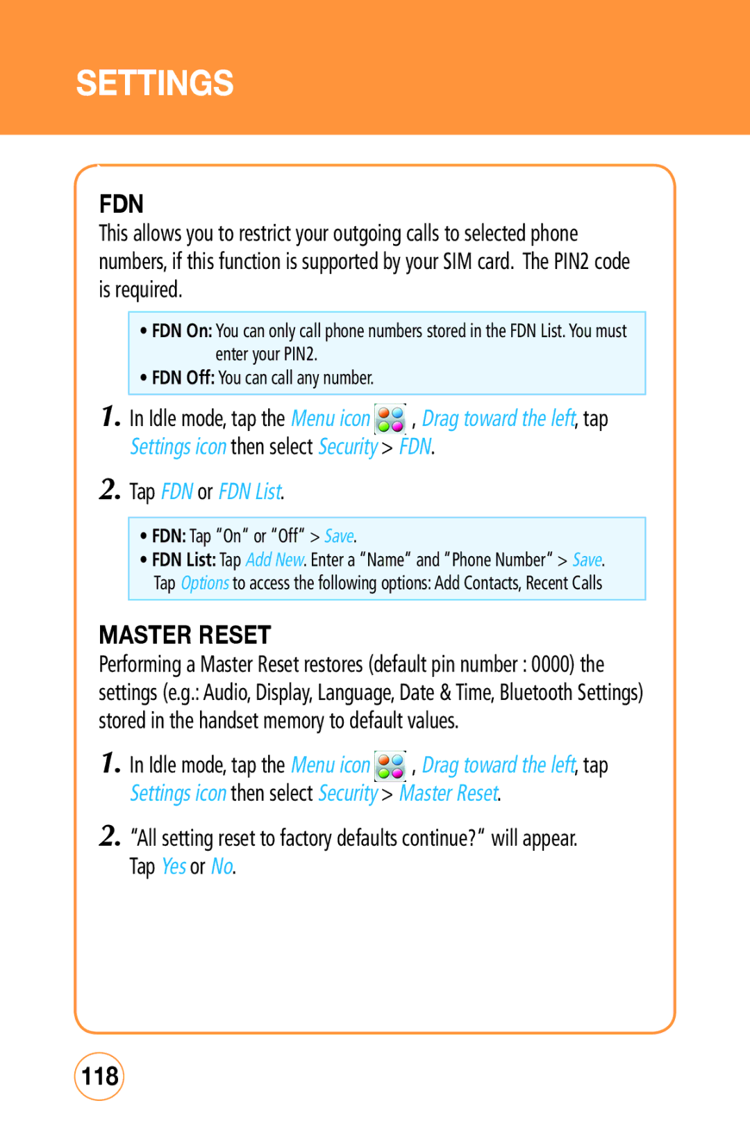 Sharp STX-2 manual Fdn, Master Reset, 118, Tap FDN or FDN List 