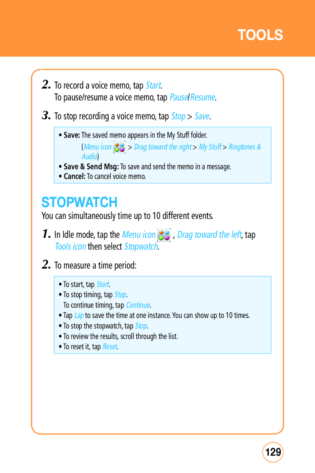 Sharp STX-2 manual Stopwatch, 129, You can simultaneously time up to 10 different events, To measure a time period 