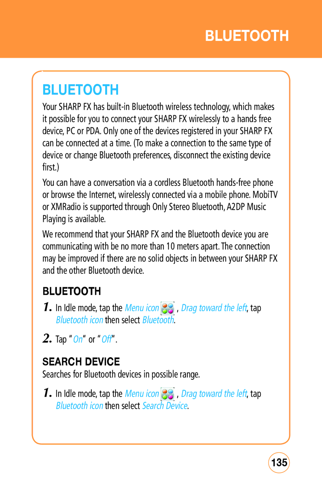 Sharp STX-2 manual Bluetooth, Search Device, 135 