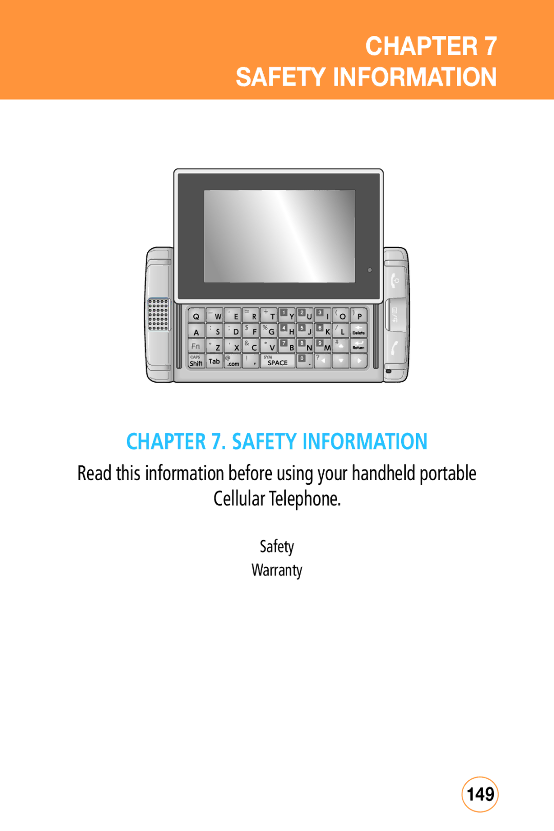 Sharp STX-2 Chapter Safety Information, 149, Read this information before using your handheld portable, Safety Warranty 