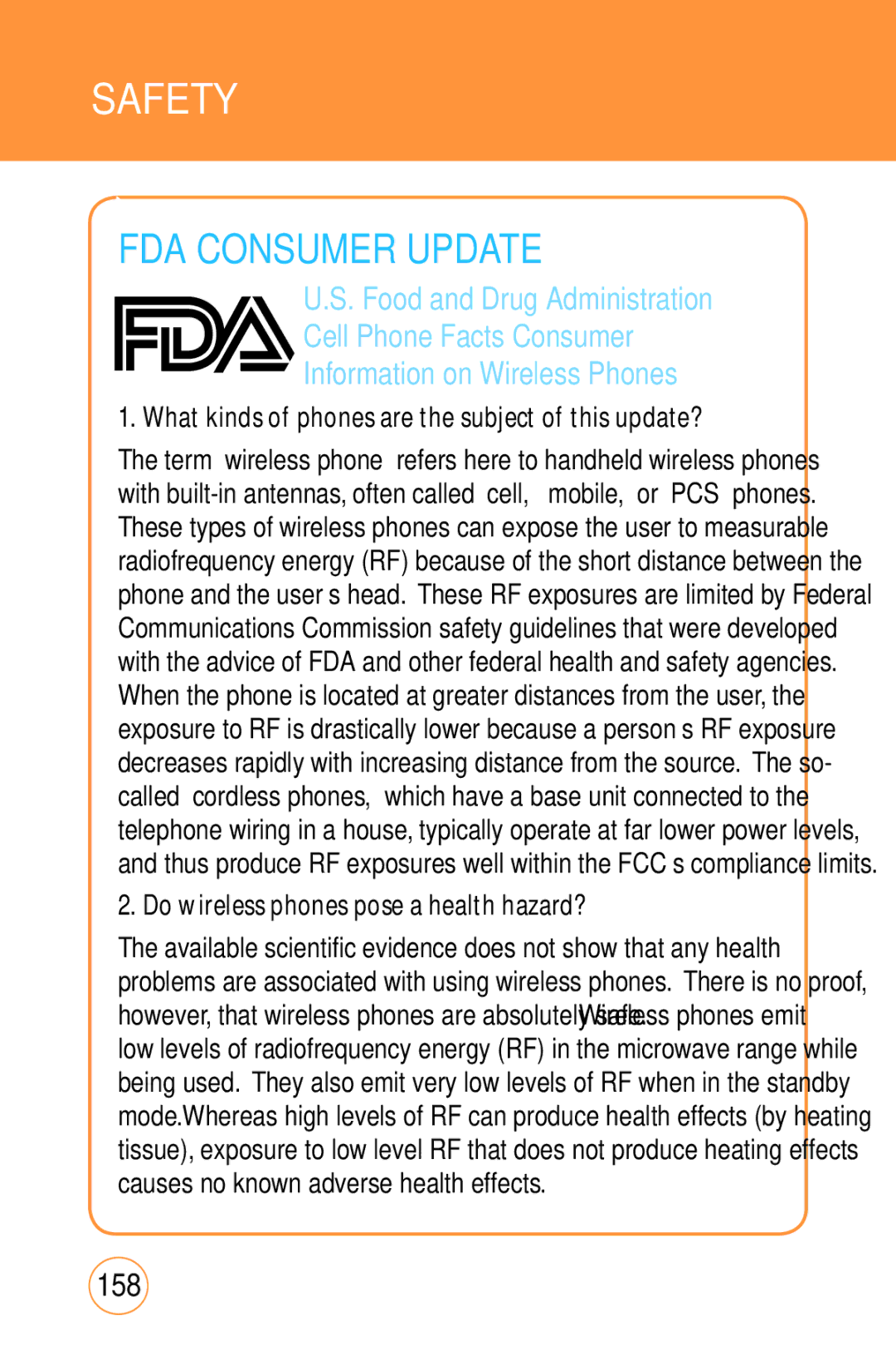 Sharp STX-2 manual FDA Consumer Update, 158 