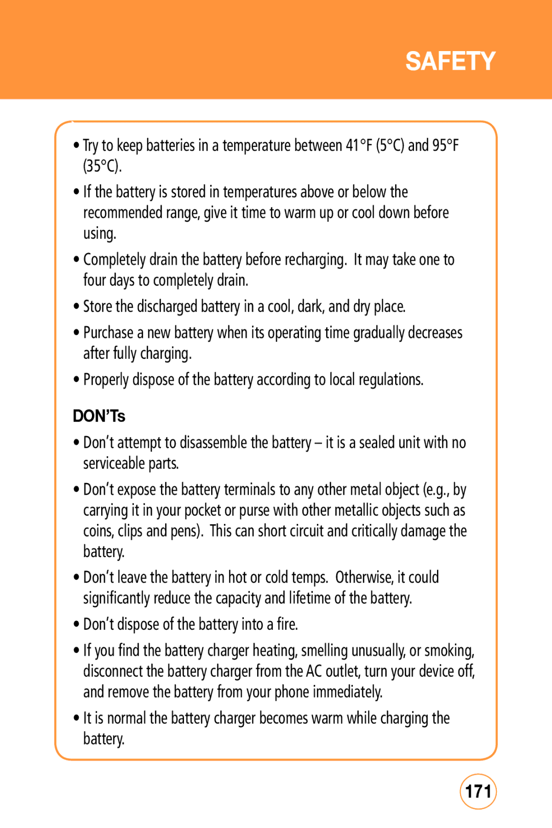 Sharp STX-2 manual 171, Don’t dispose of the battery into a fire 