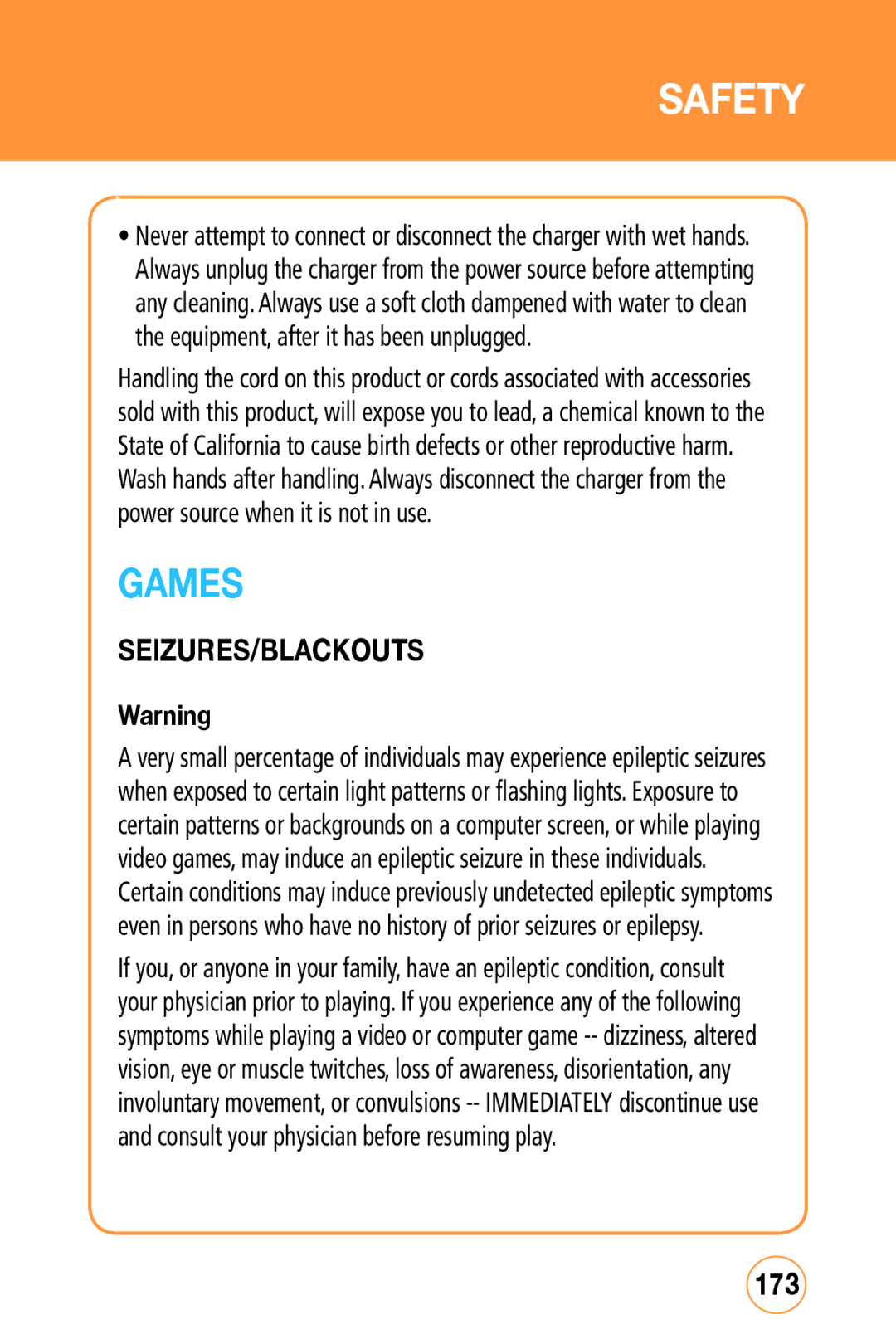 Sharp STX-2 manual Games, Seizures/Blackouts, 173 