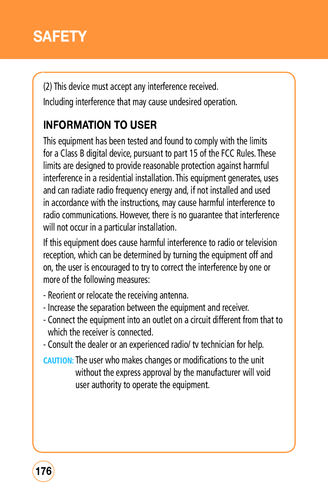 Sharp STX-2 manual Information to User, 176, Reorient or relocate the receiving antenna 