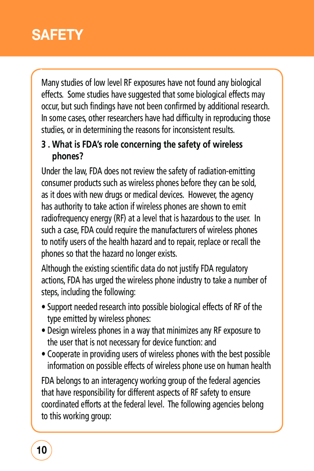 Sharp STX-2 manual What is FDA’s role concerning the safety of wireless phones? 