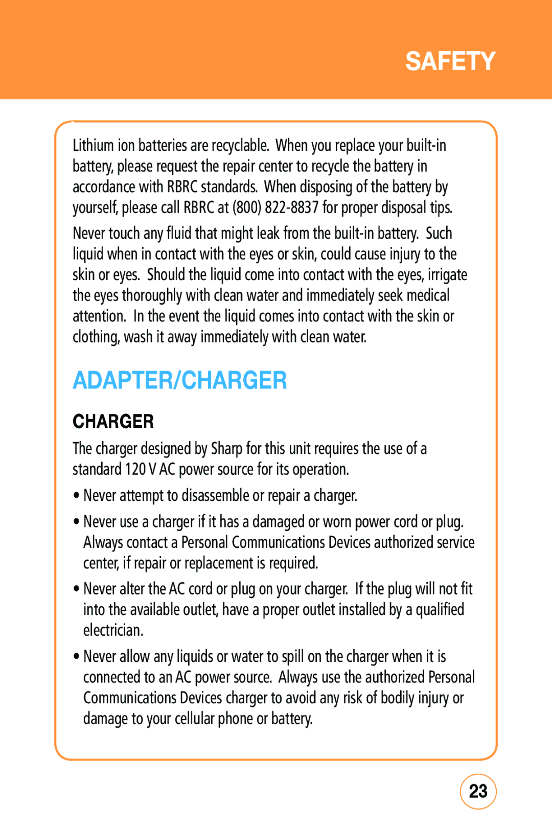 Sharp STX-2 manual Adapter/Charger 