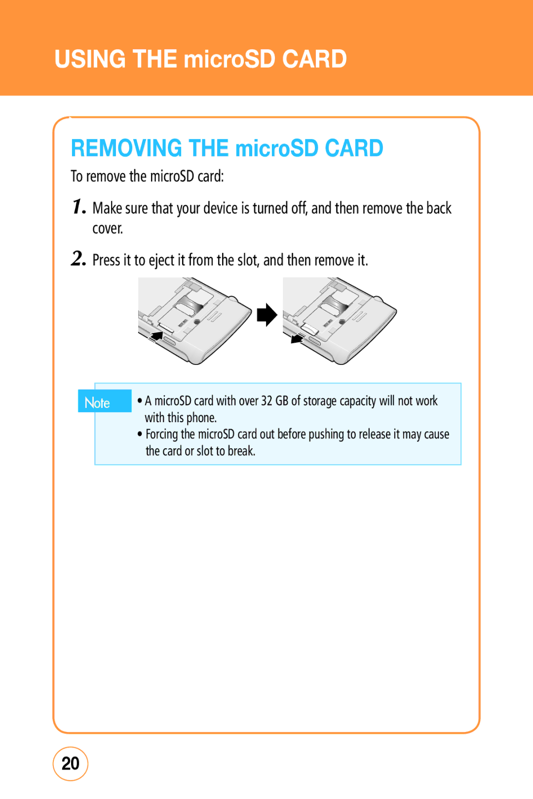 Sharp STX-2 manual Removing the microSD CARd 