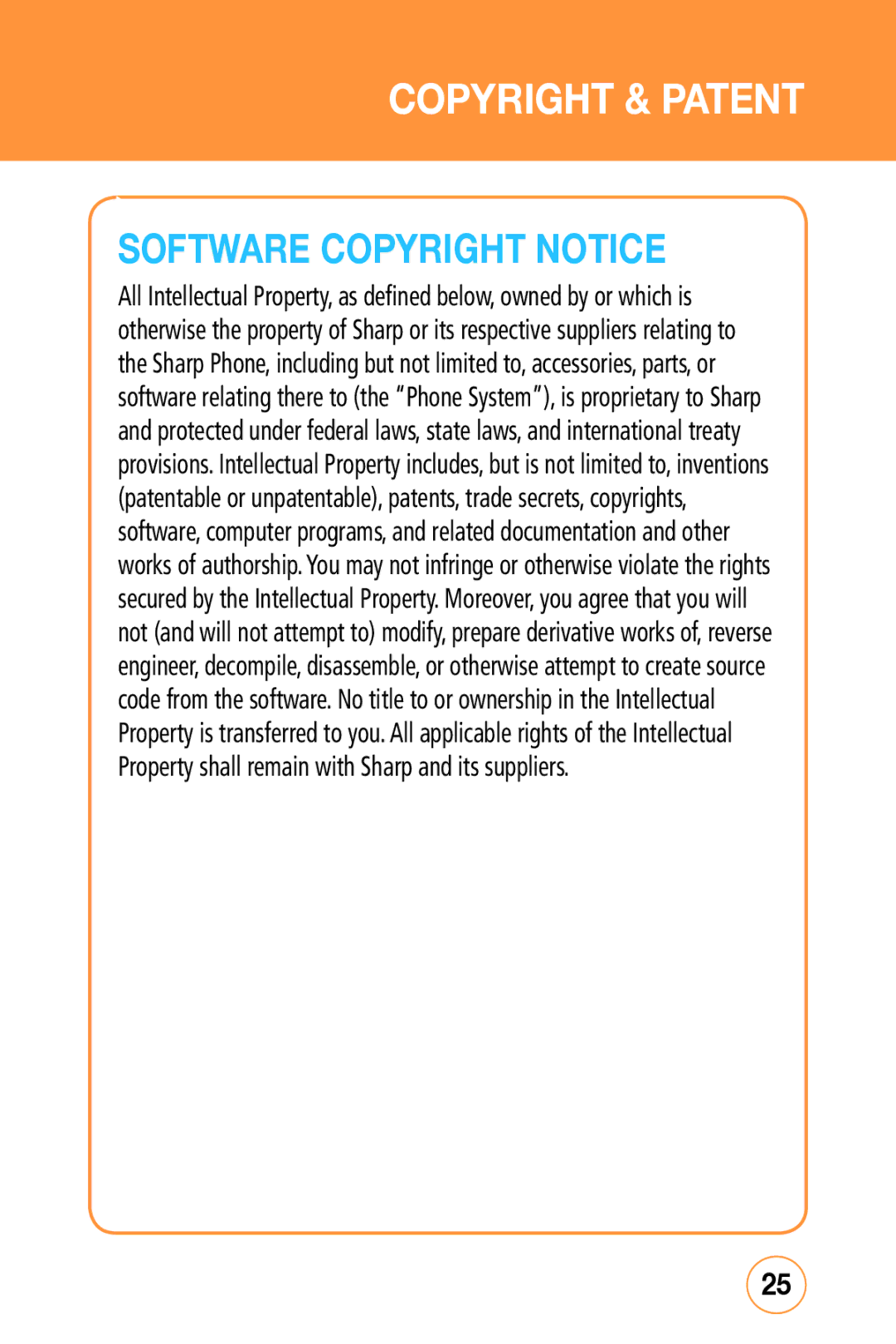 Sharp STX-2 manual Copyright & Patent, Software Copyright Notice 