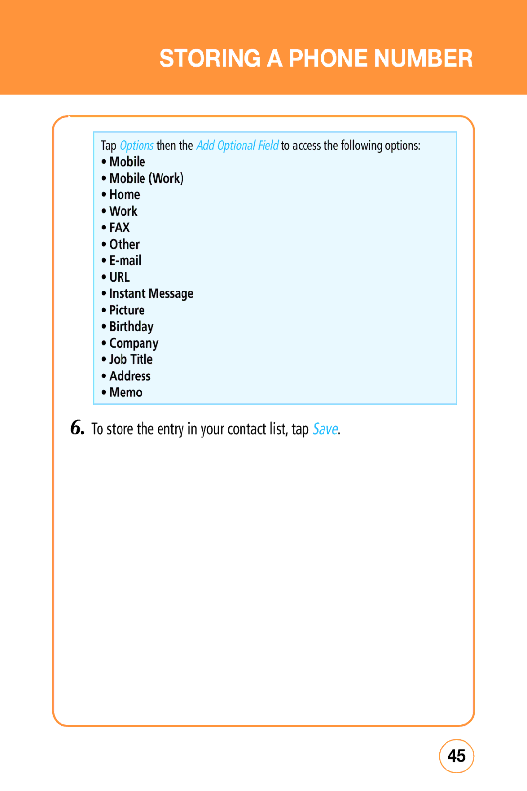 Sharp STX-2 manual To store the entry in your contact list, tap Save 