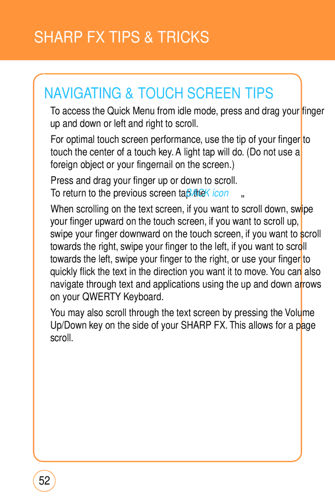 Sharp STX-2 manual Sharp FX Tips & Tricks, Navigating & Touch Screen Tips 