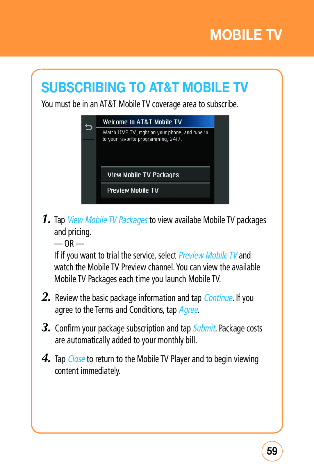 Sharp STX-2 manual Subscribing to AT&T Mobile TV, Pricing 