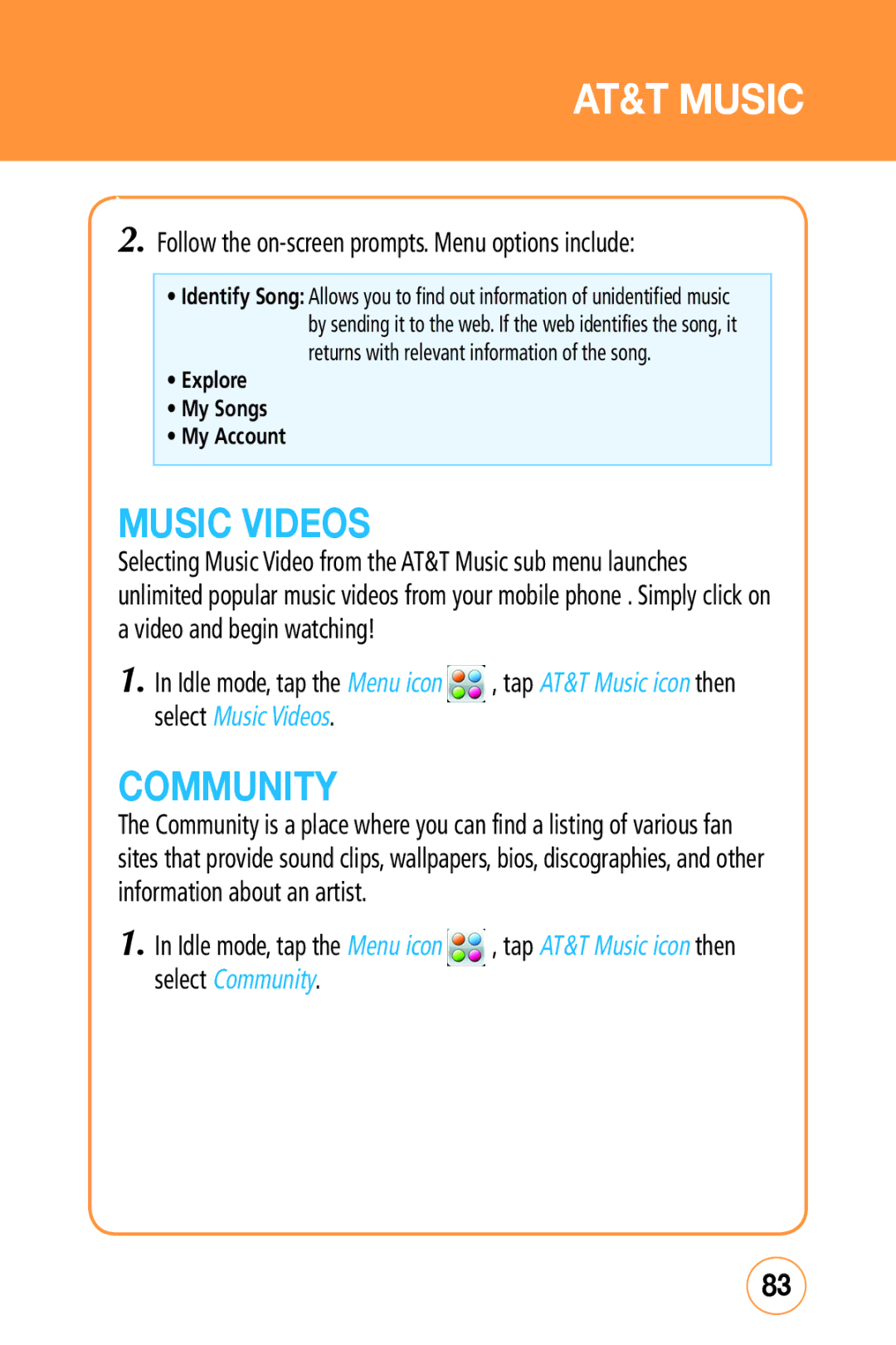 Sharp STX-2 manual Follow the on-screen prompts. Menu options include, Select Music Videos, Select Community 