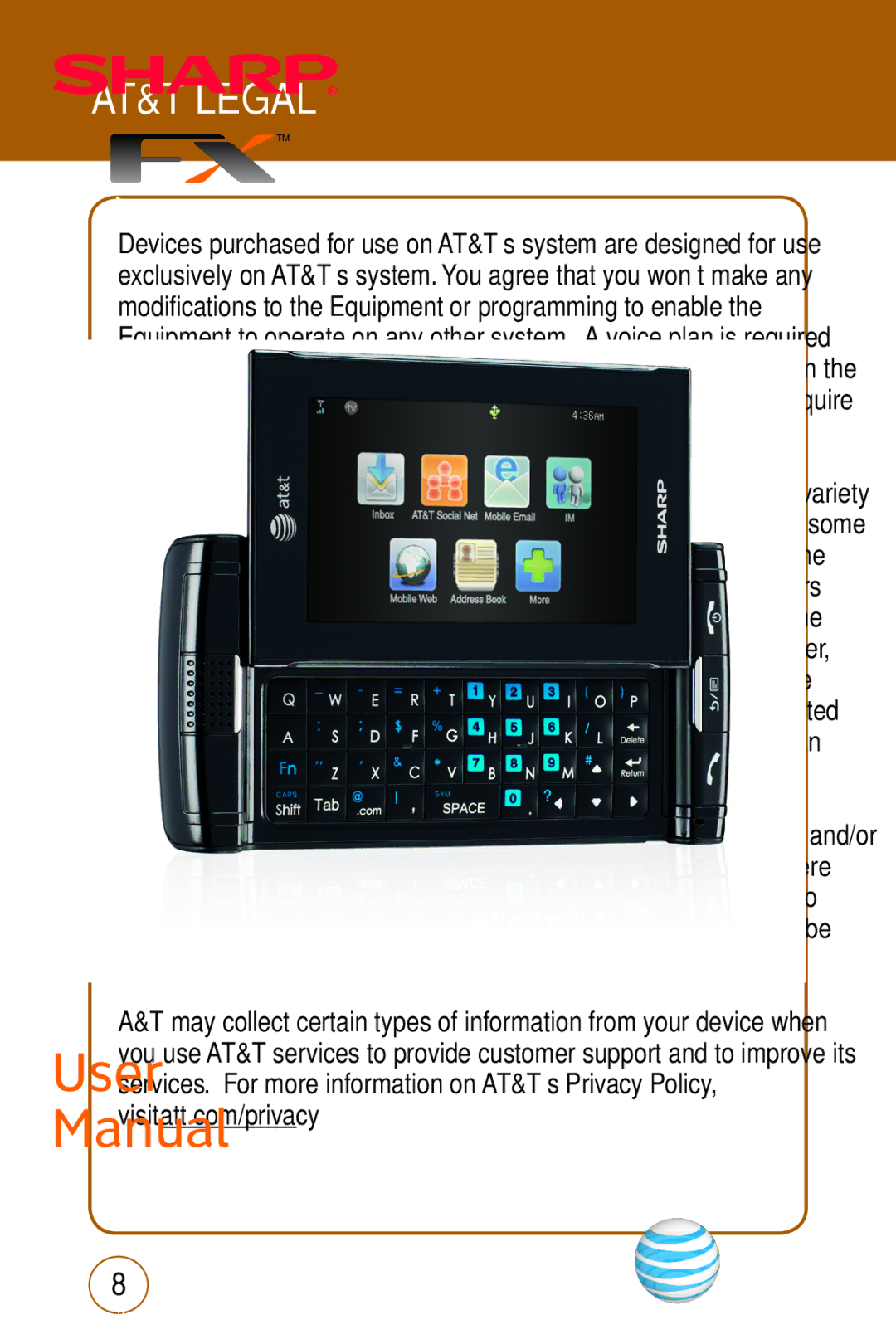 Sharp STX-2 manual AT&T Legal 