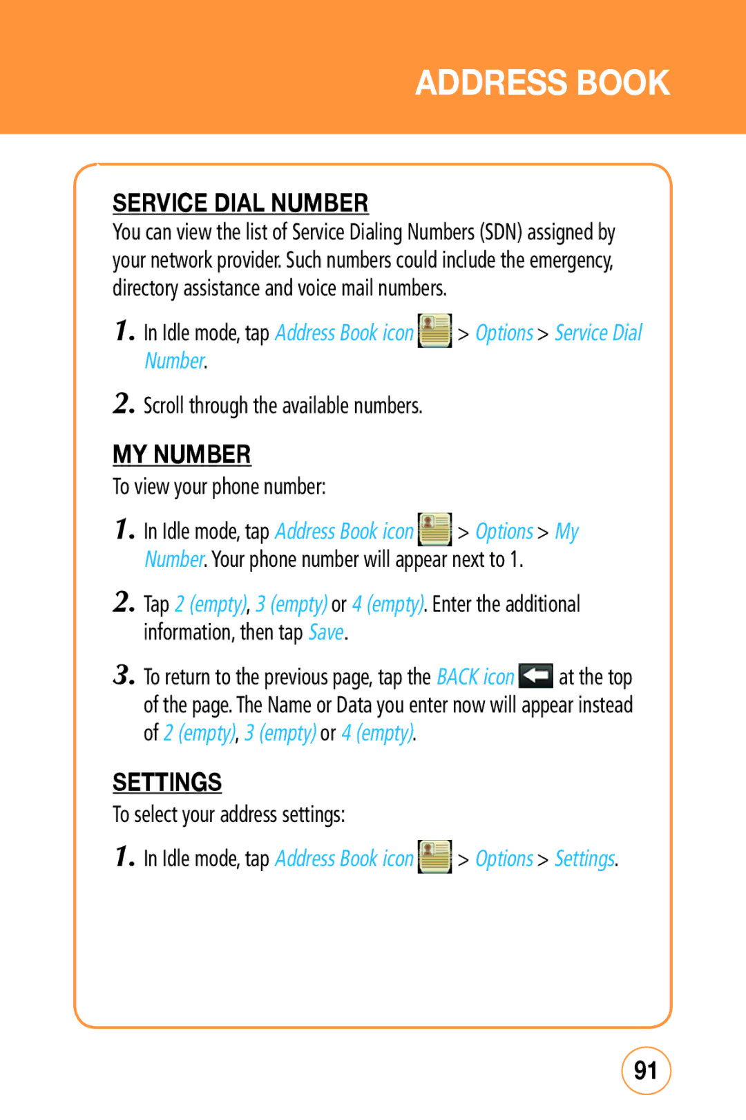 Sharp STX-2 manual Service Dial Number, My Number, Settings, To view your phone number, To select your address settings 