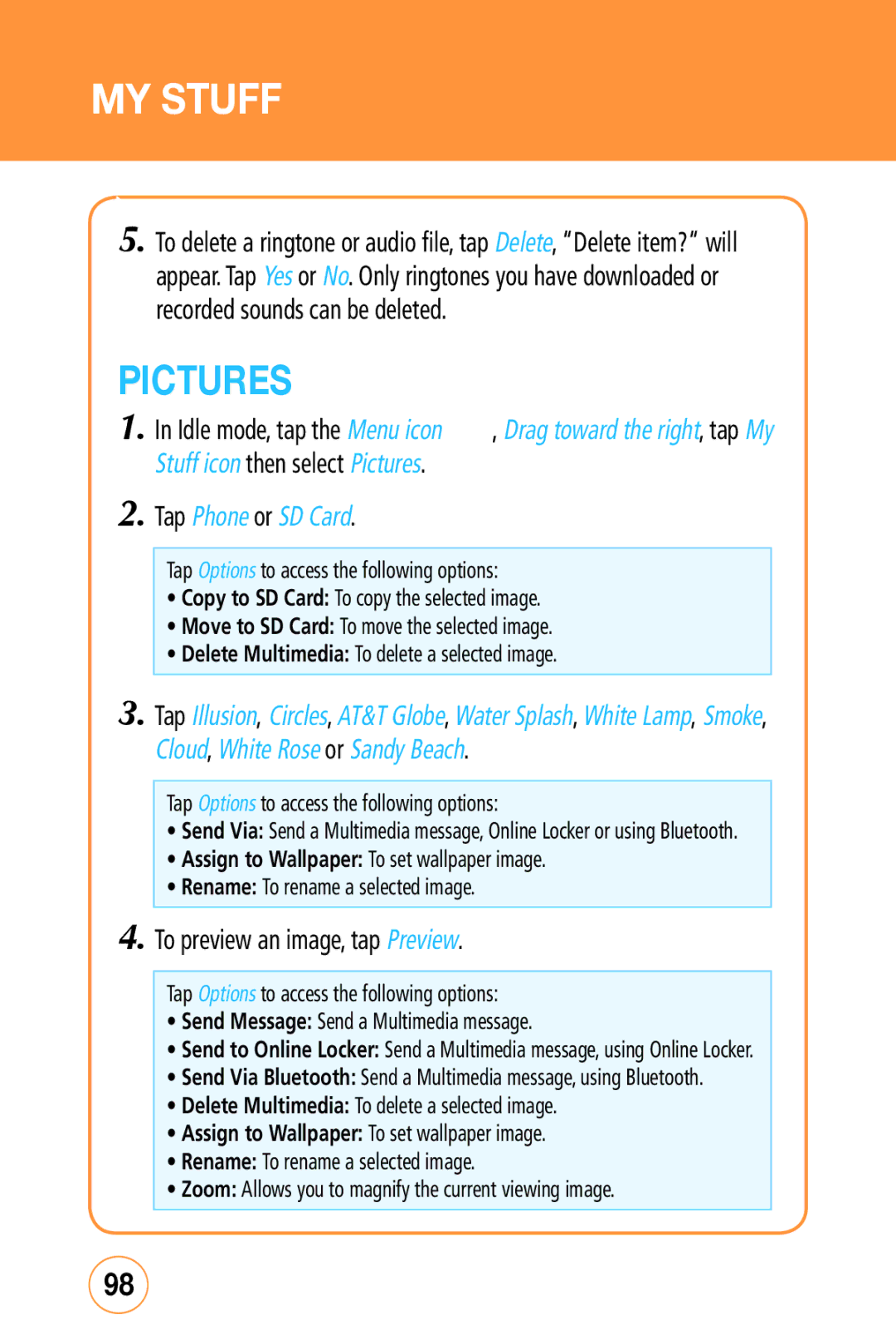 Sharp STX-2 manual Pictures, To preview an image, tap Preview 