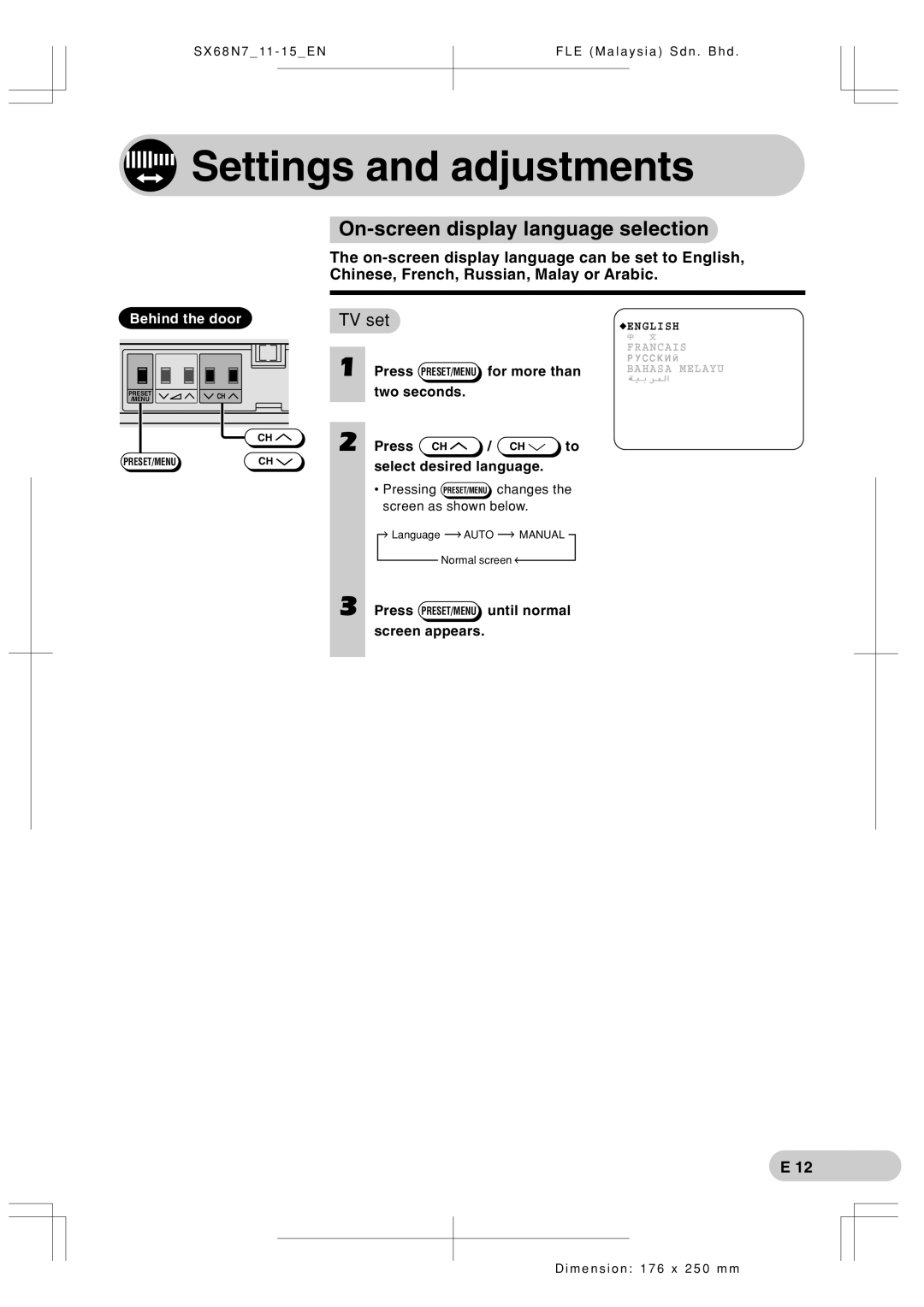 Sharp SX68N7 operation manual Settings and adjustments, On-screen display language selection, For more than 