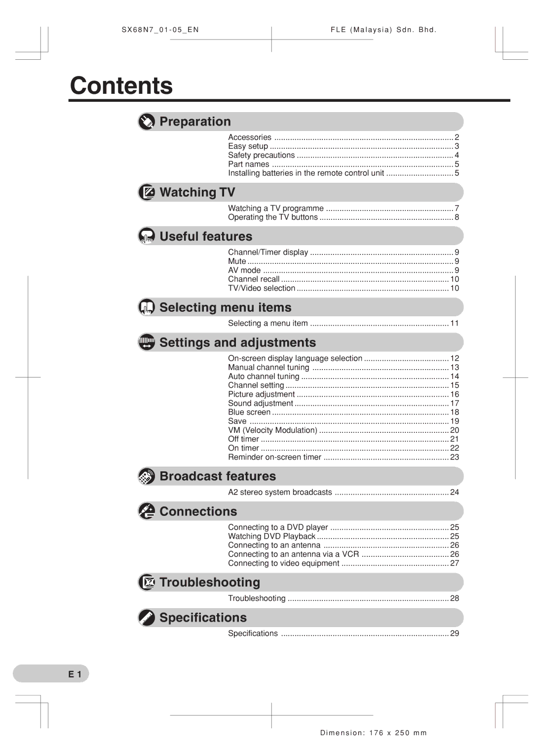 Sharp SX68N7 operation manual Contents 