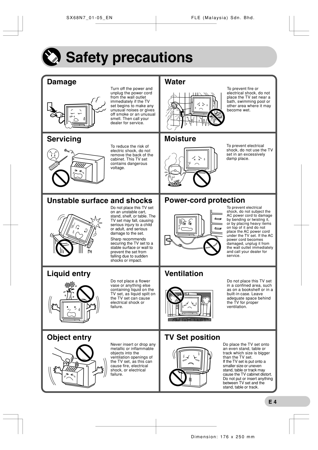 Sharp SX68N7 operation manual Safety precautions 