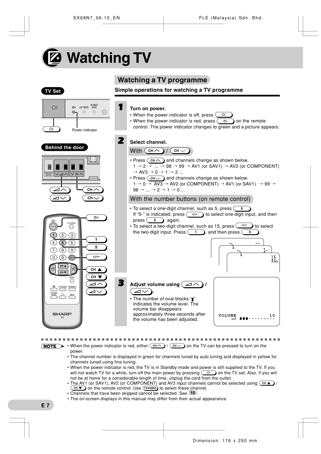 Sharp SX68N7 operation manual Watching TV, Watching a TV programme, Simple operations for watching a TV programme 