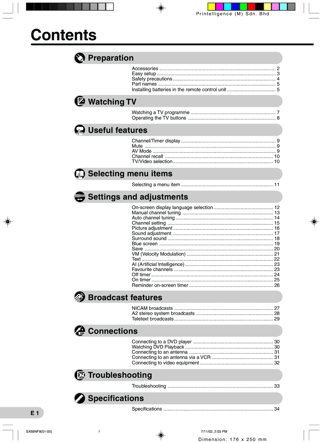 Sharp SX68NF8 operation manual Contents 