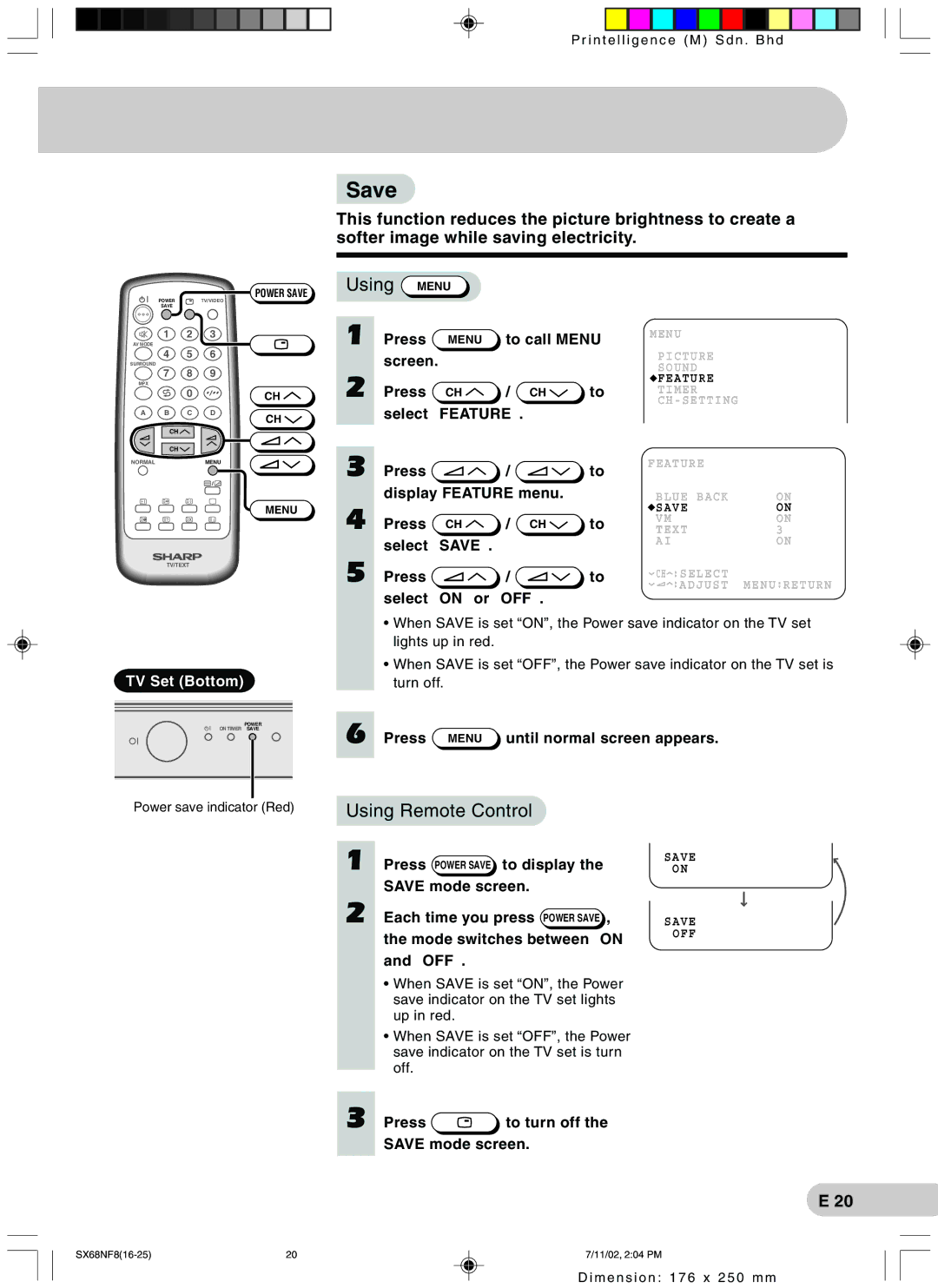 Sharp SX68NF8 operation manual Save 