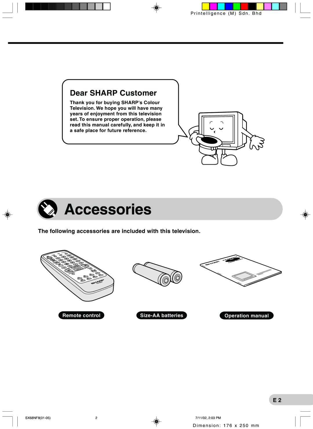 Sharp SX68NF8 operation manual Accessories, Following accessories are included with this television 