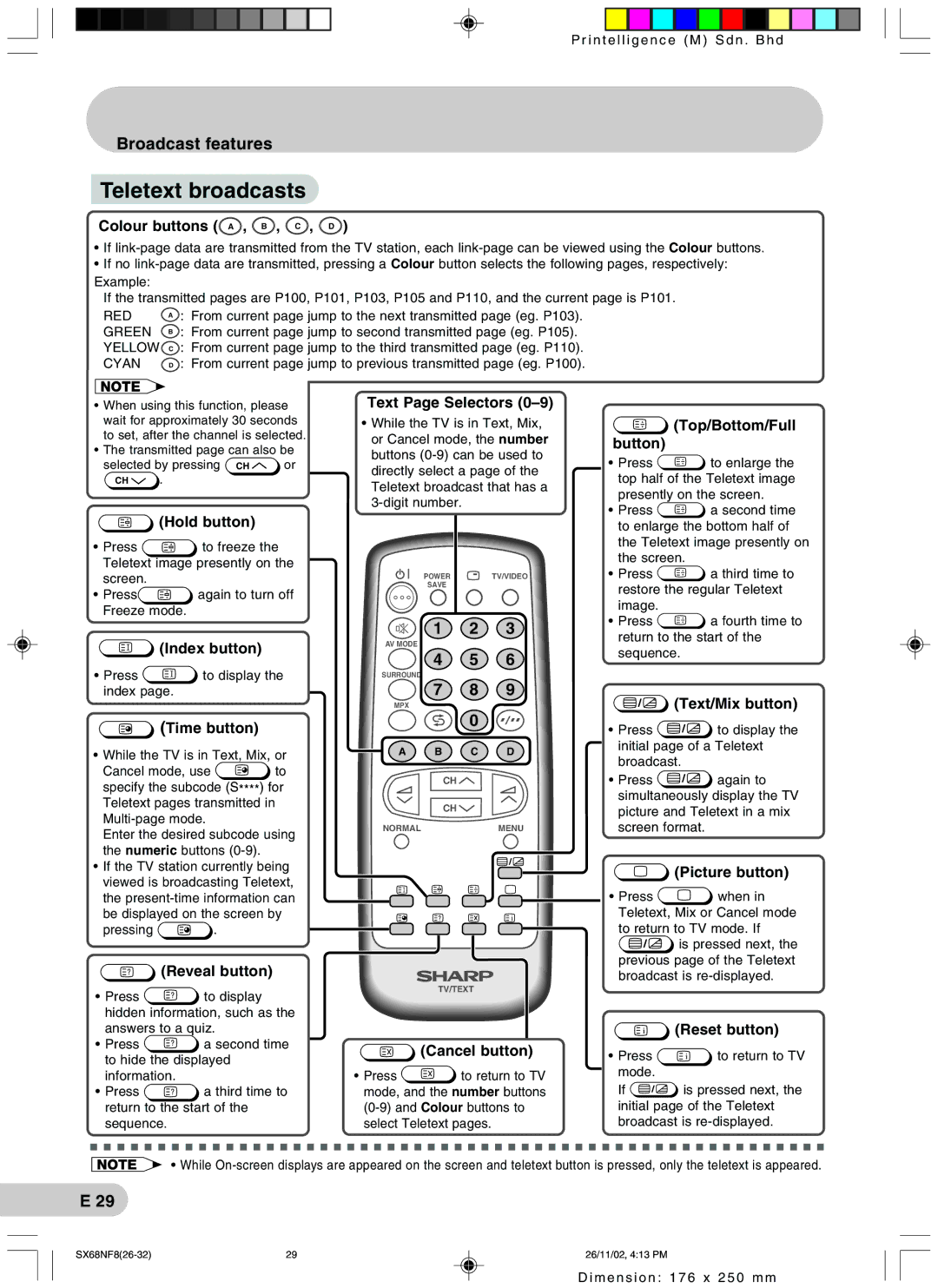 Sharp SX68NF8 operation manual Teletext broadcasts, Broadcast features 