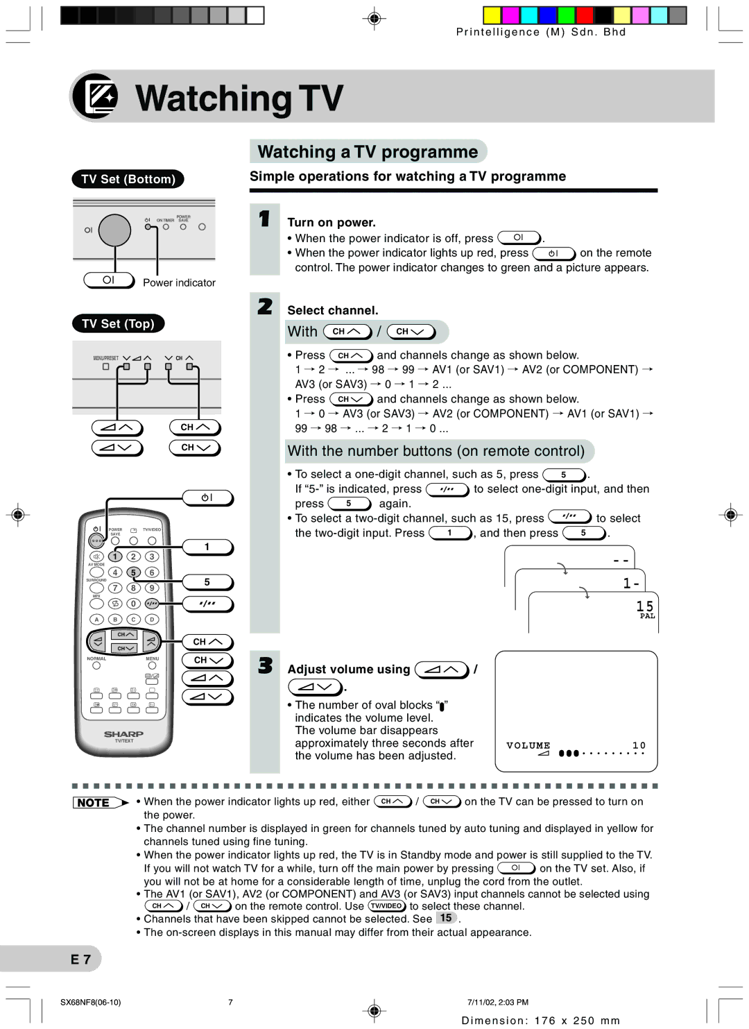 Sharp SX68NF8 operation manual Watching TV, Watching a TV programme, Simple operations for watching a TV programme 