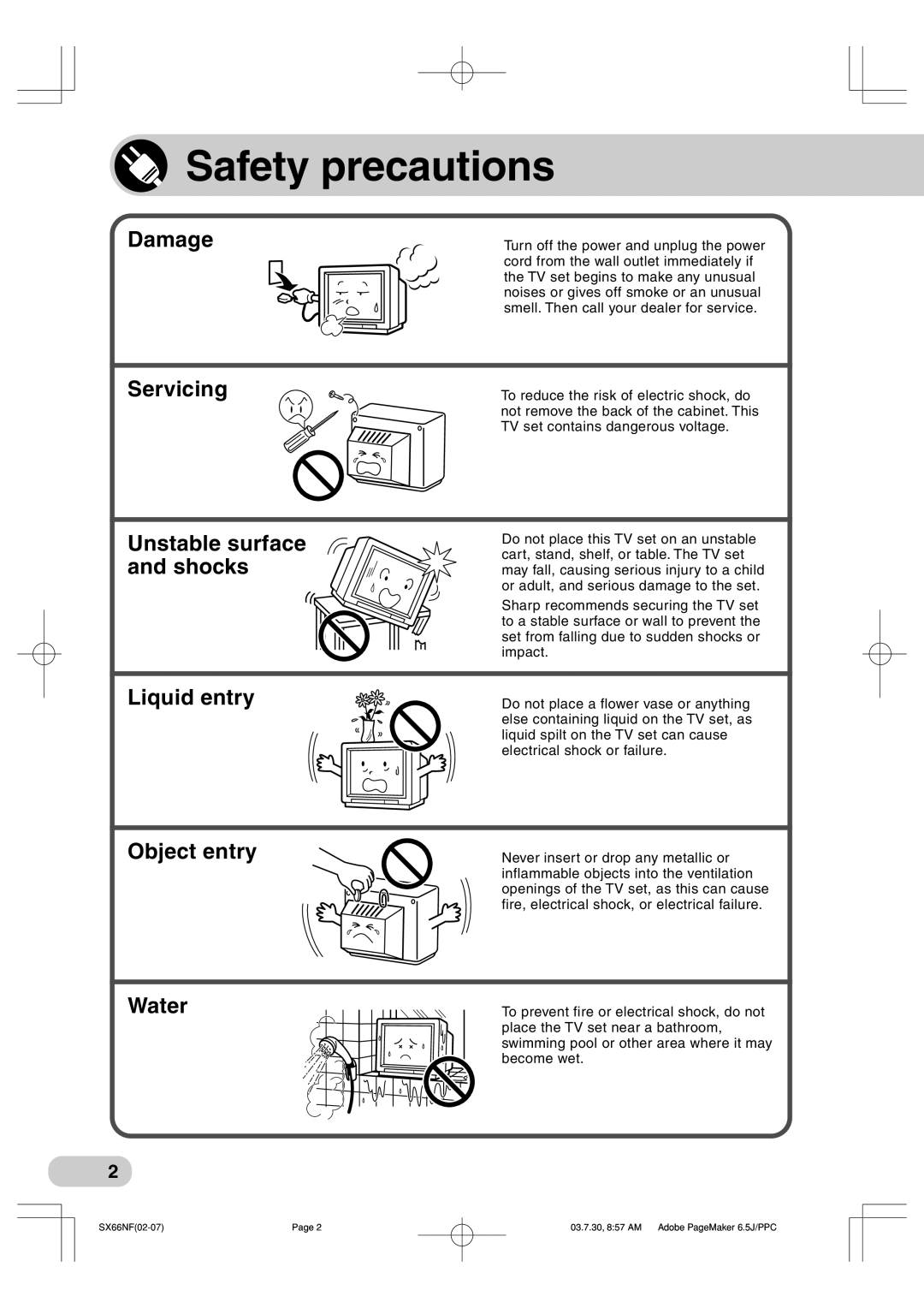 Sharp SX76NF100, SX66NF100 operation manual Safety precautions 