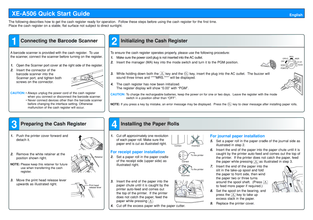 Sharp TCADH2564RCZZ quick start Connecting the Barcode Scanner, Initializing the Cash Register 