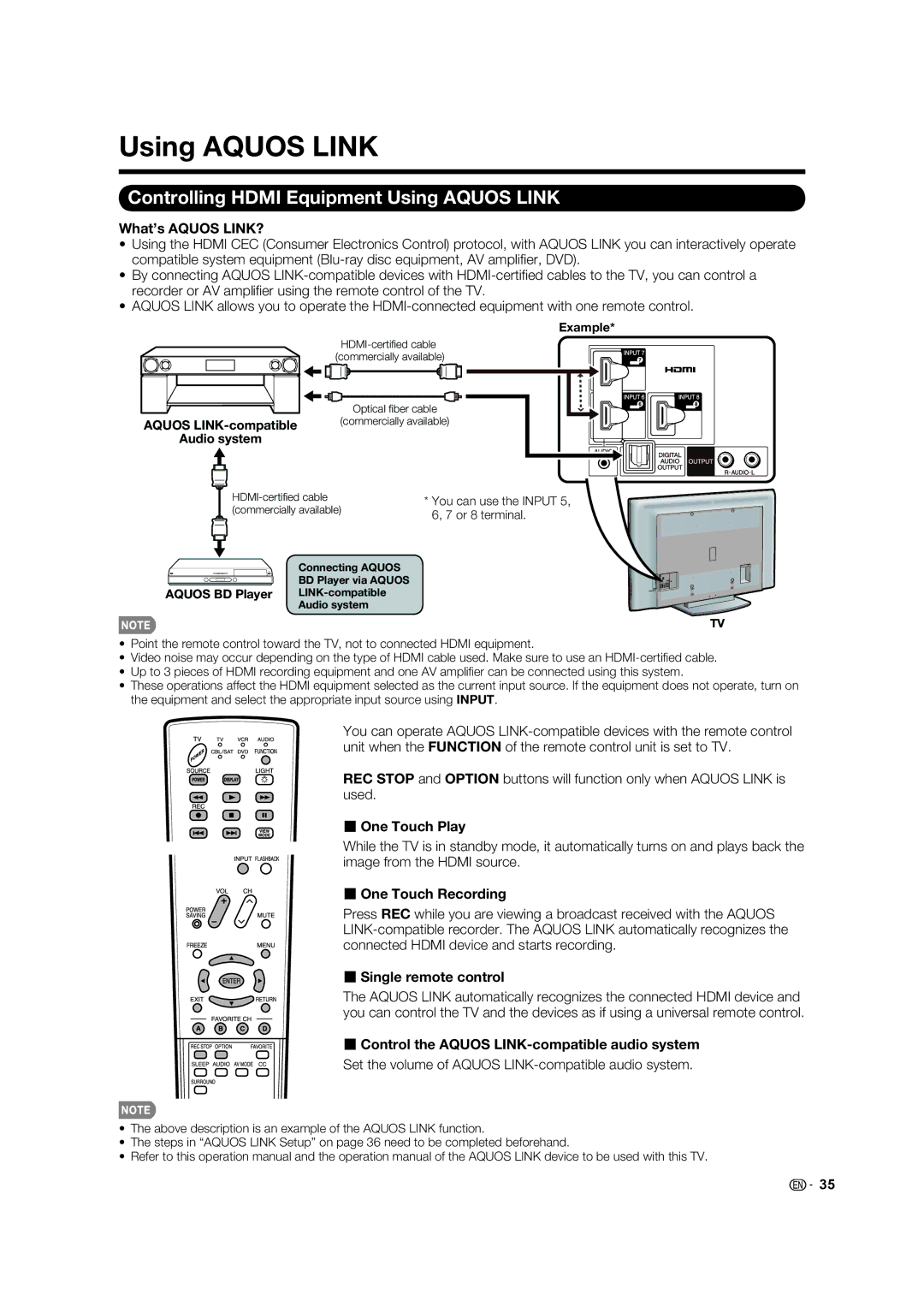 Sharp LC-60E77UN, TINS-E339WJZZ, LC-65E77UM, 09P09-MX-NM operation manual Controlling Hdmi Equipment Using Aquos Link 