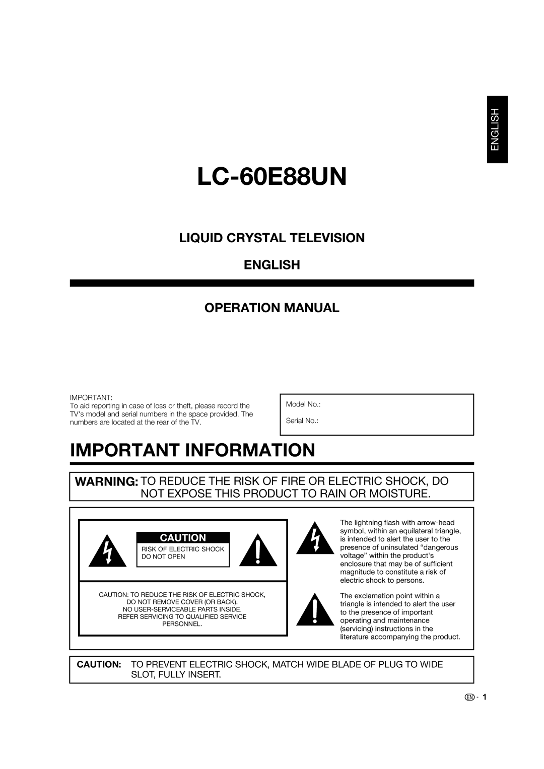 Sharp LC-60E88UN, TINS-E580WJZZ operation manual 