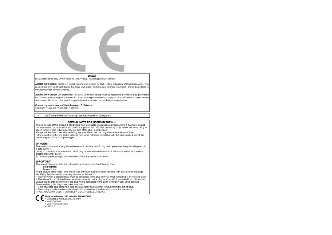 Sharp LC-70LE752E, TINS-F657WJZZ, LC-70LE754E PIN, LC-60LX752E DivX, Covered by one or more of the following U.S. Patents 