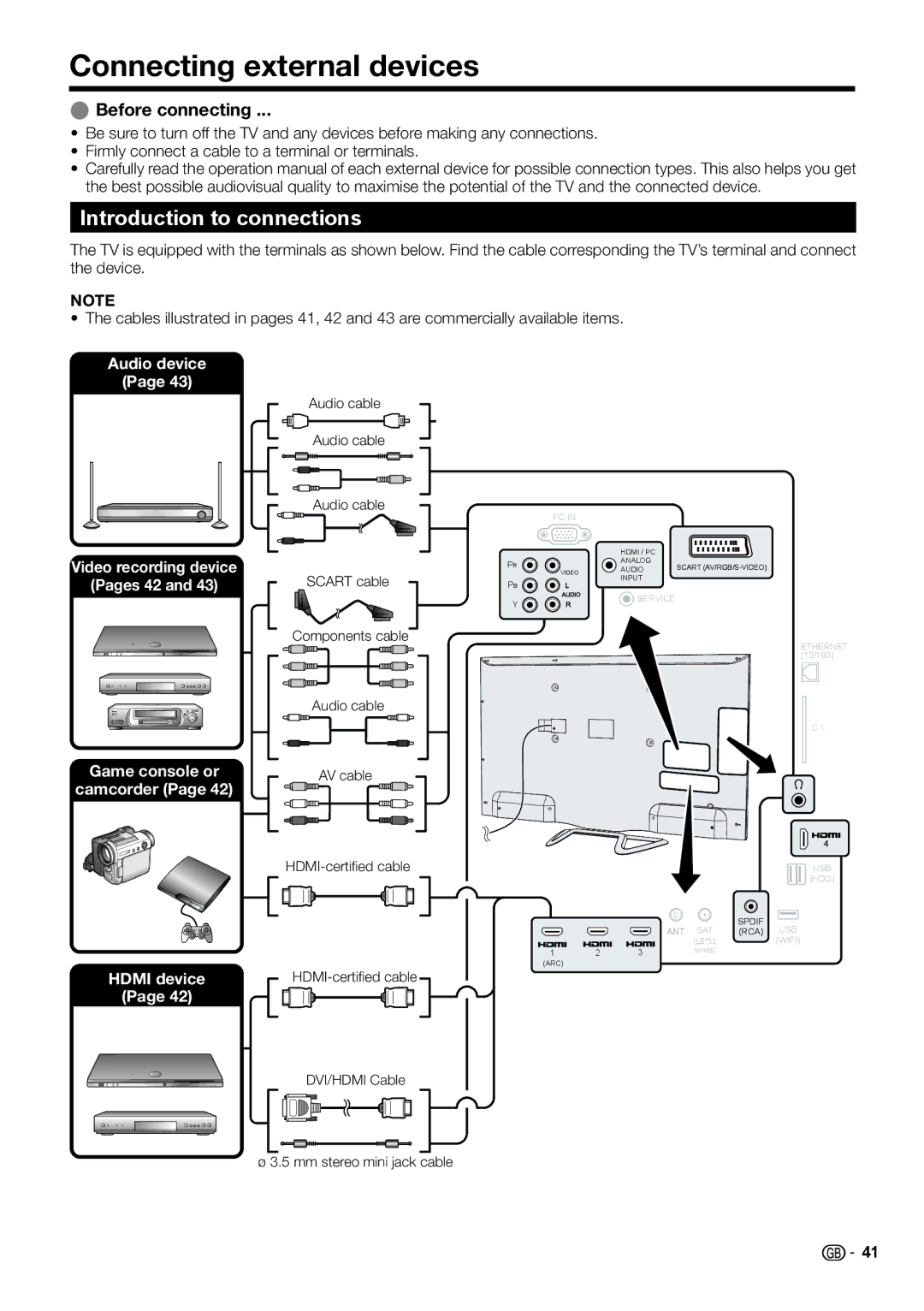 Sharp LC-50LM752E, TINS-F657WJZZ, LC-70LE754E Connecting external devices, Introduction to connections, Before connecting 