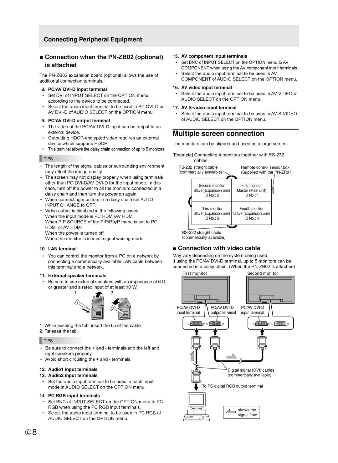 Sharp TINSE1166MPZZ operation manual Multiple screen connection, Connection with video cable 