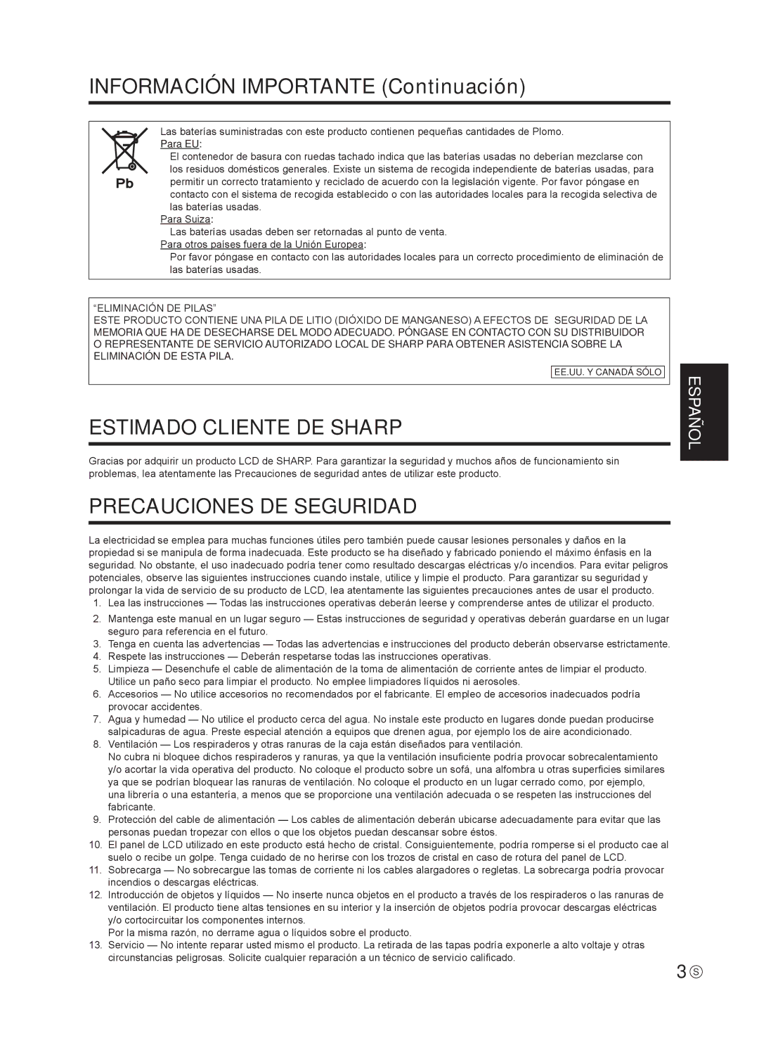 Sharp TINSE1166MPZZ operation manual Estimado Cliente DE Sharp, Precauciones DE Seguridad 