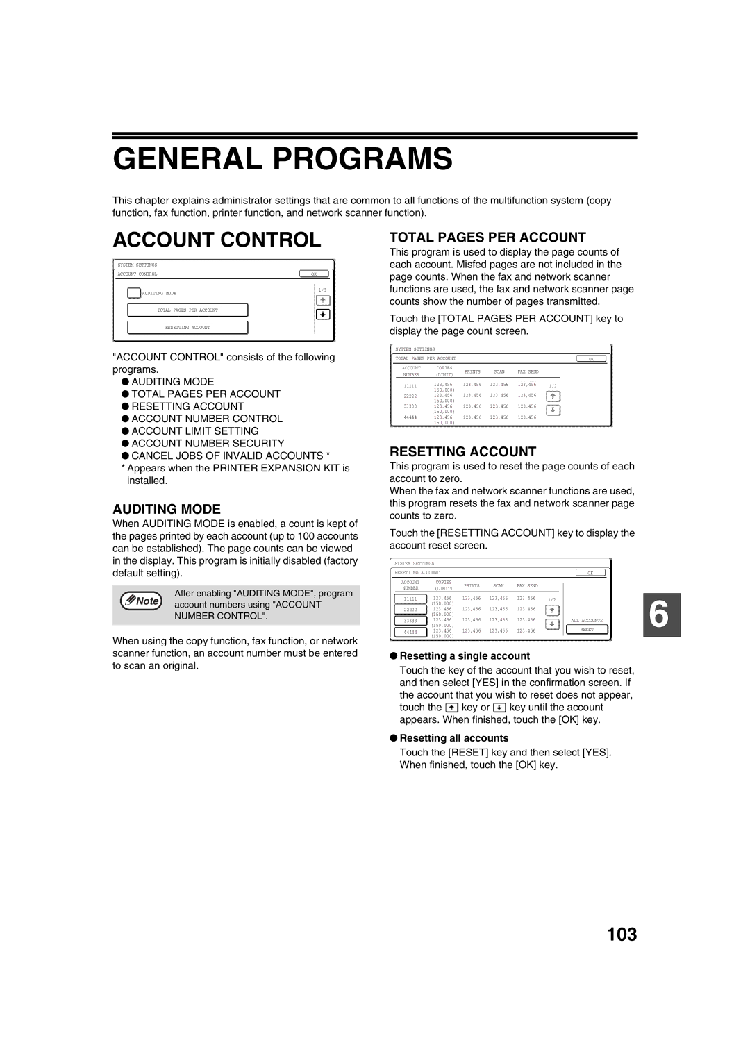 Sharp TINSE2026QSZZ operation manual General Programs, Account Control, 103 