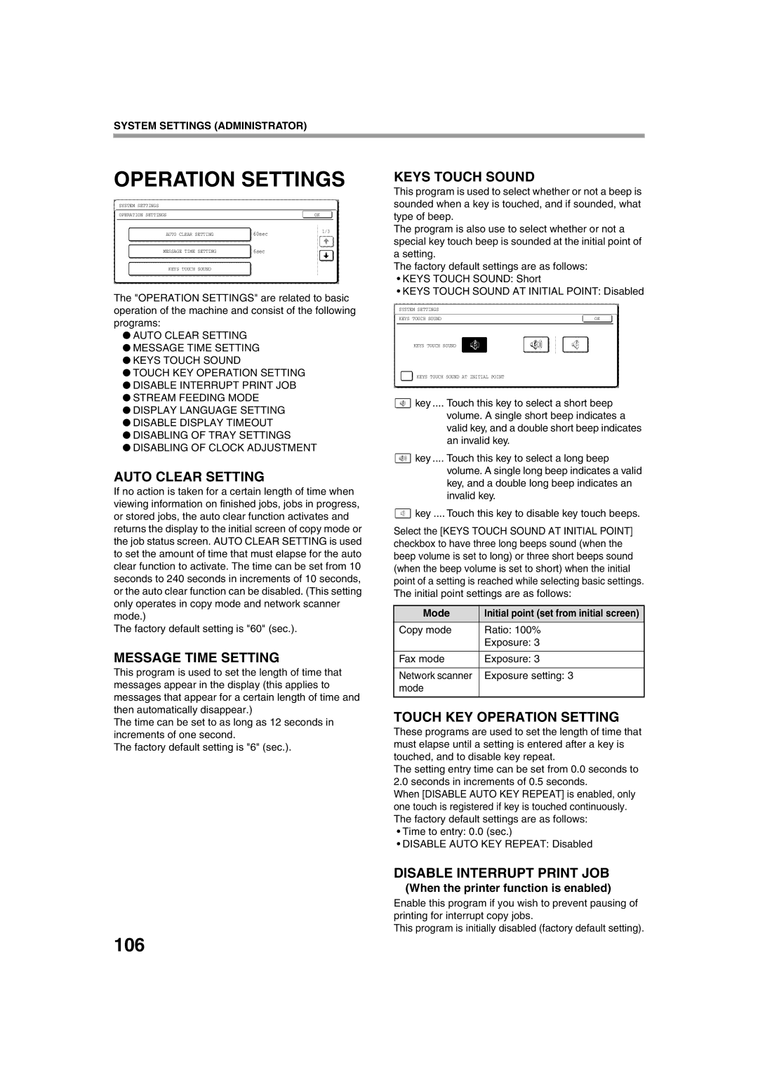 Sharp TINSE2026QSZZ operation manual Operation Settings, 106 