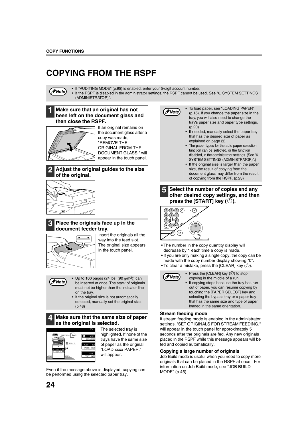 Sharp TINSE2026QSZZ operation manual Copying from the Rspf, Stream feeding mode, Copying a large number of originals 