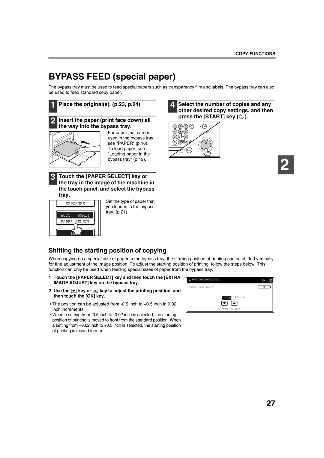 Sharp TINSE2026QSZZ operation manual Set the type of paper that, You loaded in the bypass, Tray. p.21 