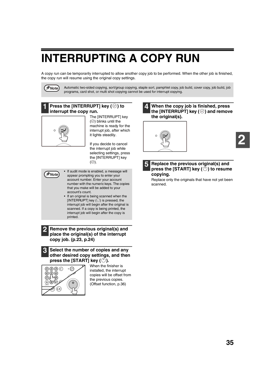 Sharp TINSE2026QSZZ operation manual Interrupting a Copy RUN, Press the Interrupt key to interrupt the copy run 