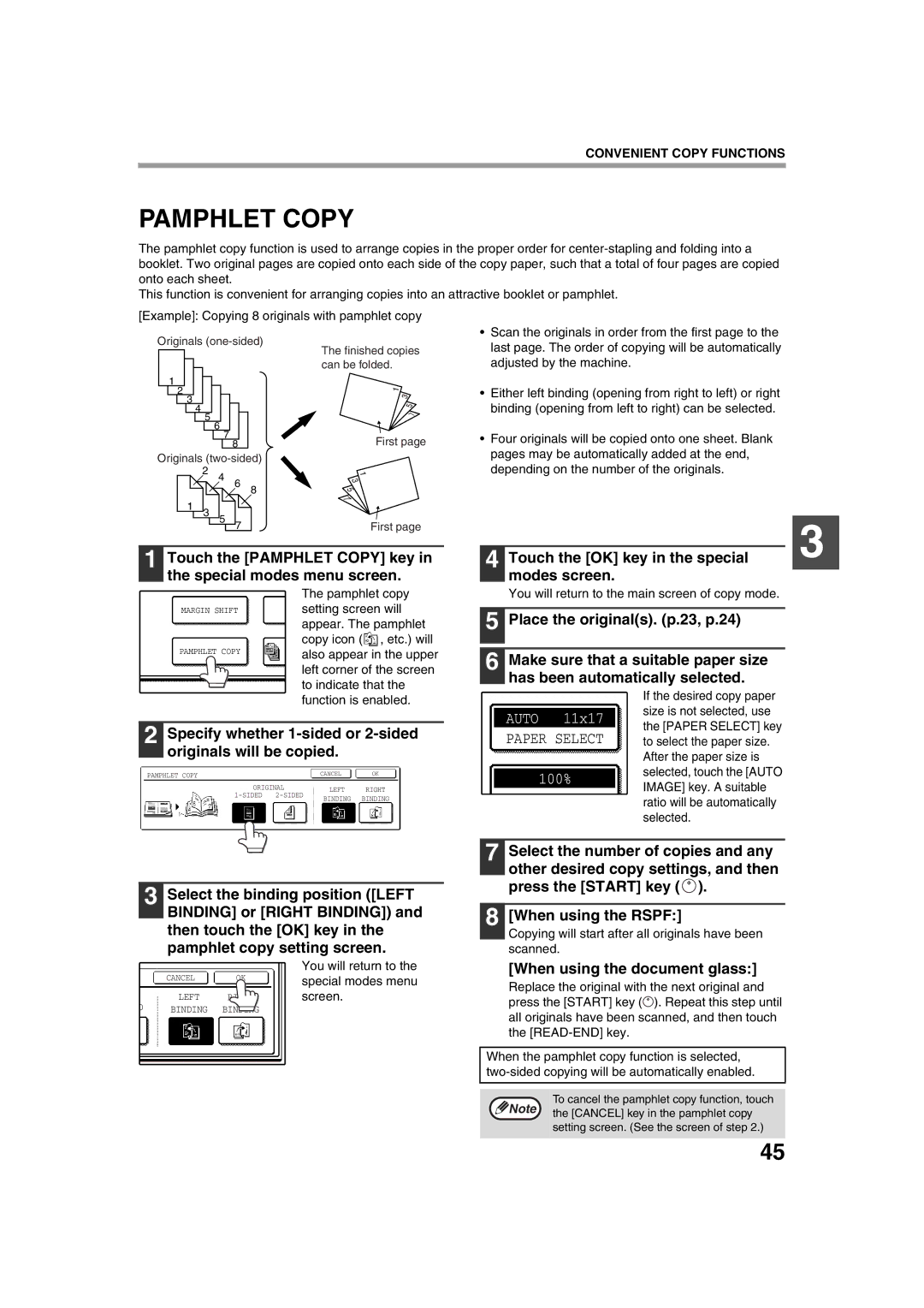 Sharp TINSE2026QSZZ operation manual Pamphlet Copy, Touch the OK key in the special, Modes screen 