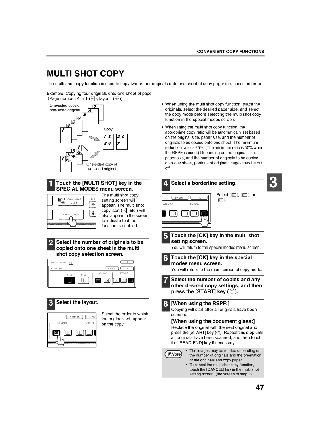 Sharp TINSE2026QSZZ operation manual Multi Shot Copy 