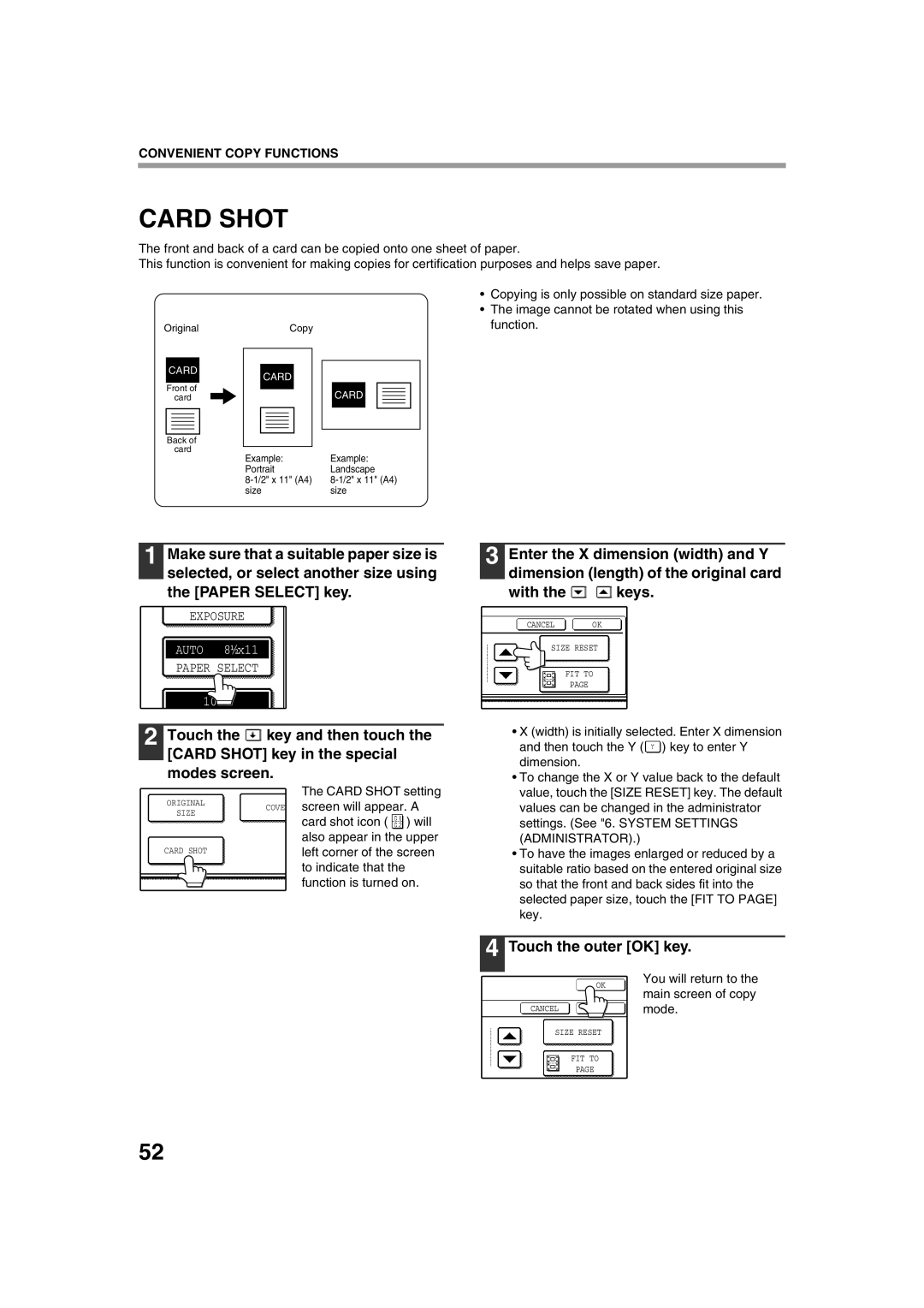 Sharp TINSE2026QSZZ operation manual Card Shot, Touch the outer OK key 