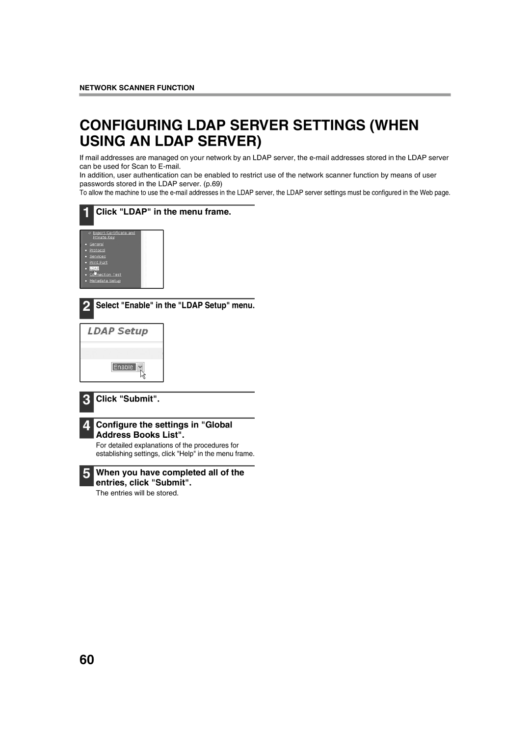 Sharp TINSE2026QSZZ operation manual Configuring Ldap Server Settings When Using AN Ldap Server 