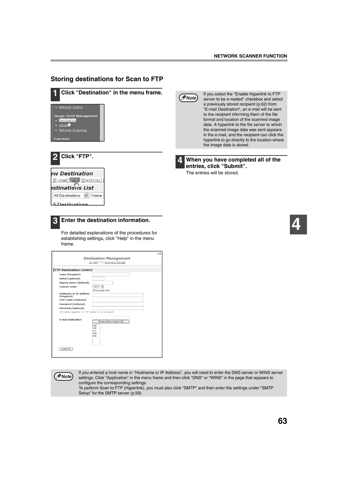 Sharp TINSE2026QSZZ operation manual Storing destinations for Scan to FTP, Click Destination in the menu frame 