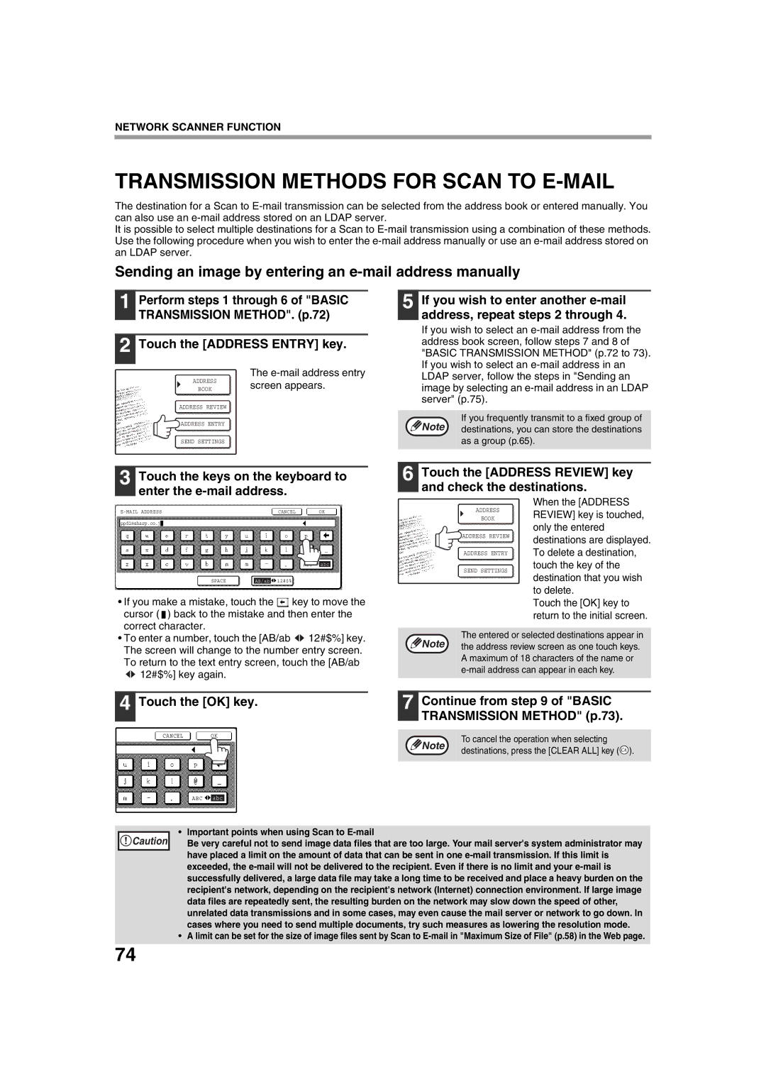 Sharp TINSE2026QSZZ Transmission Methods for Scan to E-MAIL, Sending an image by entering an e-mail address manually 