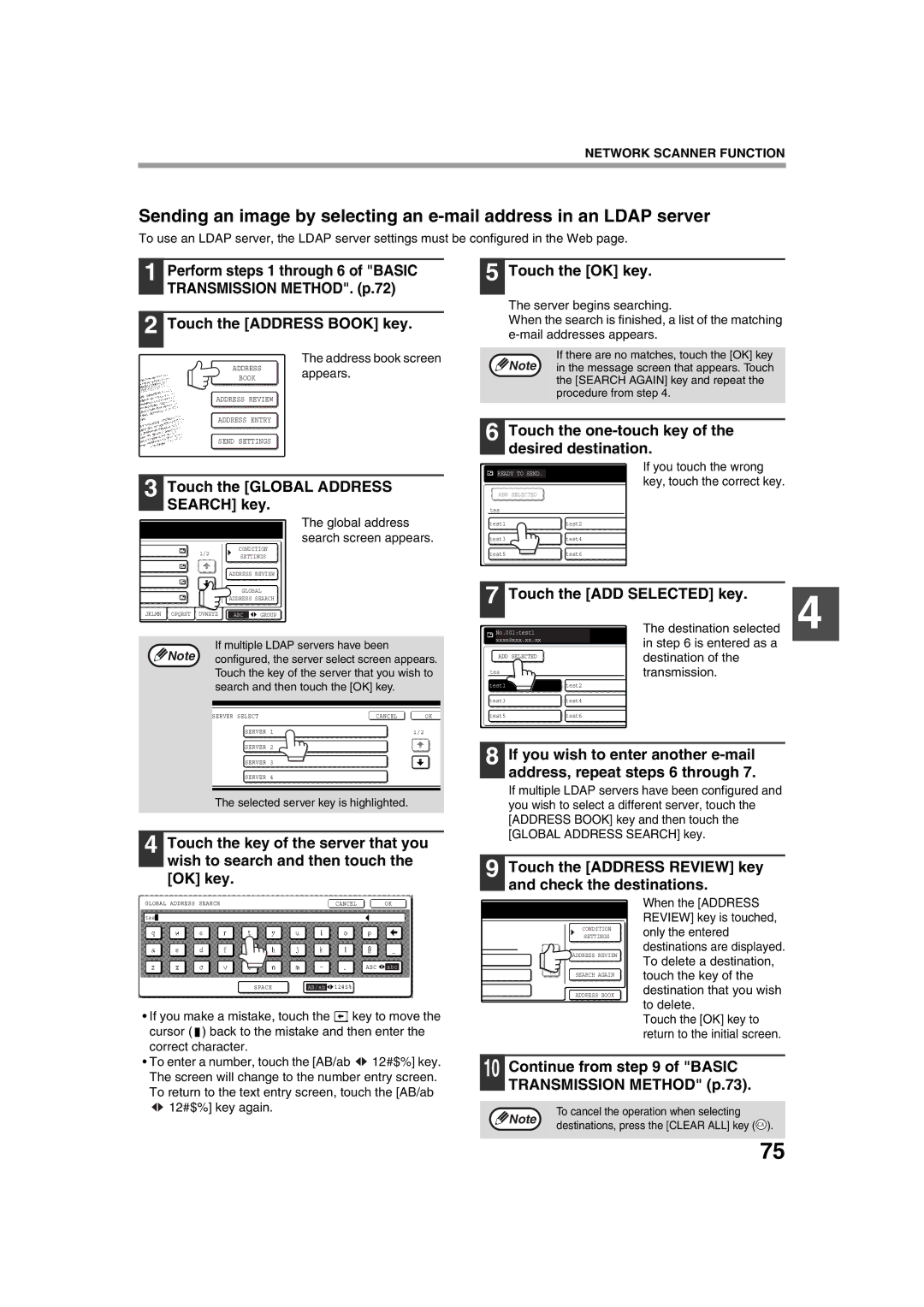 Sharp TINSE2026QSZZ operation manual Touch the Global Address Search key, Touch the ADD Selected key 