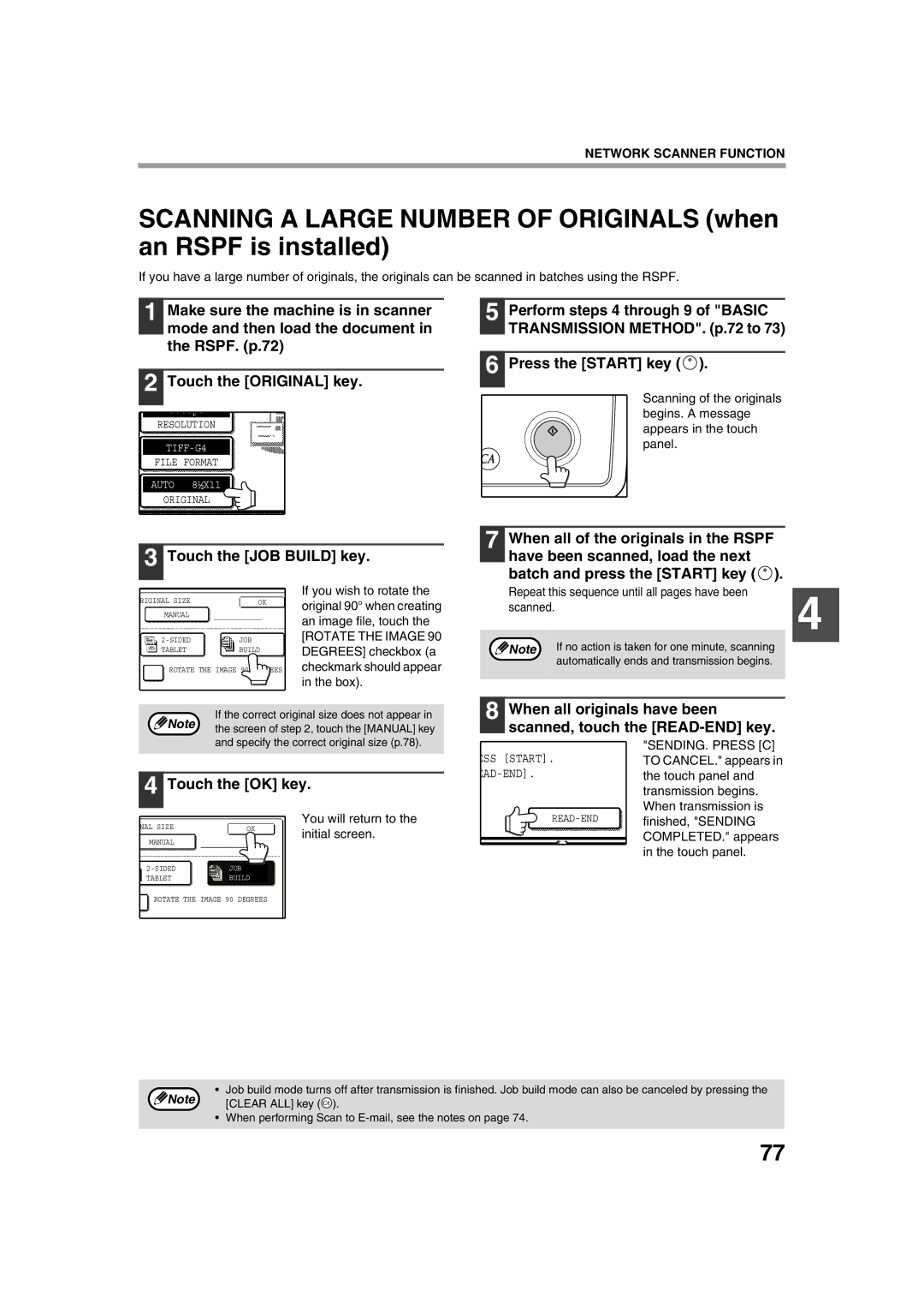 Sharp TINSE2026QSZZ operation manual Touch the JOB Build key 