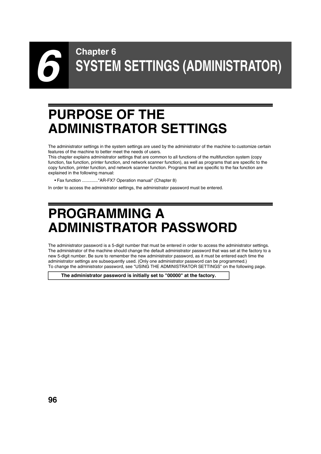 Sharp TINSE2026QSZZ operation manual Purpose of the Administrator Settings, Programming a Administrator Password 